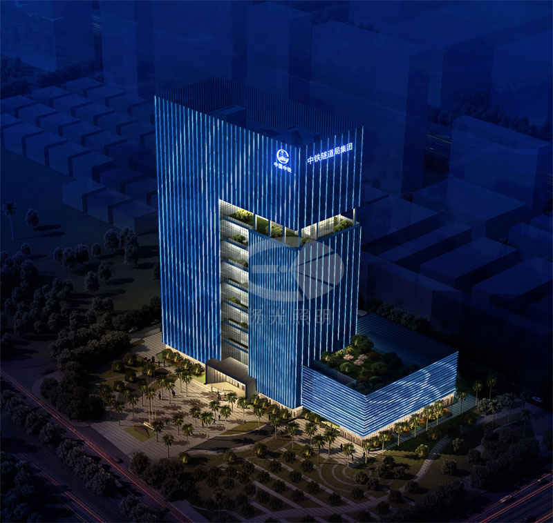 建築外立麵夜景照（zhào）明設計鳥瞰圖